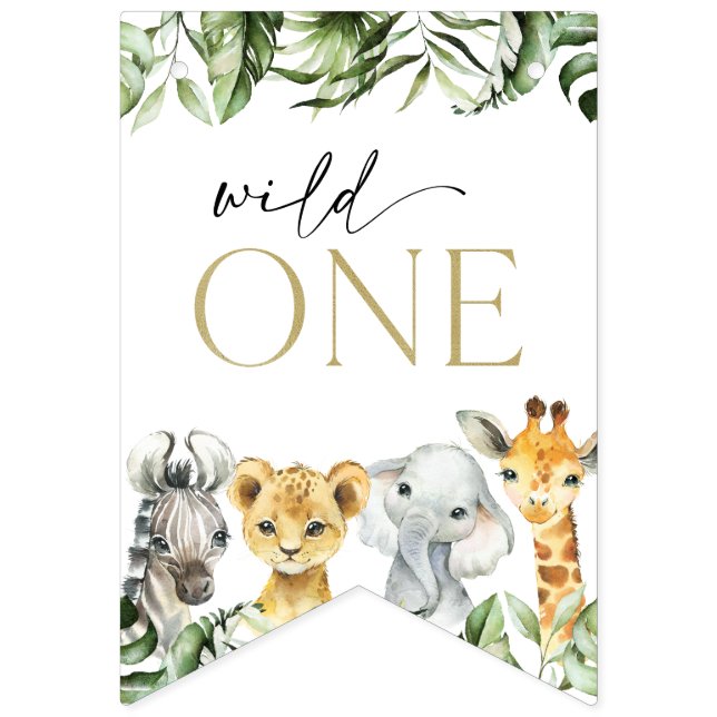Jungle Animals, Safari, Wild One, First Birthday Bunting Flags (First Flag)