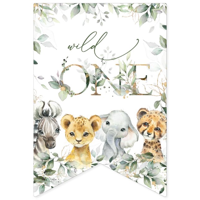 Jungle Animals, Safari, Wild One, First Birthday Bunting Flags (First Flag)
