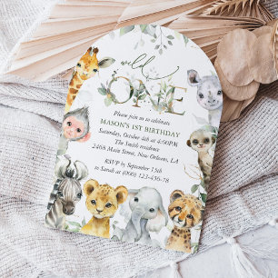 Jungle Animals, Safari, Wild One, First Birthday Invitation
