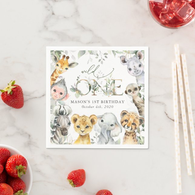 Jungle Animals, Safari, Wild One, First Birthday Napkins (Insitu)