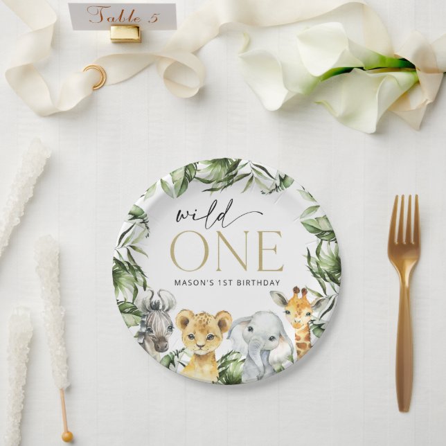Jungle Animals, Safari, Wild One, First Birthday Paper Plates (Wedding)