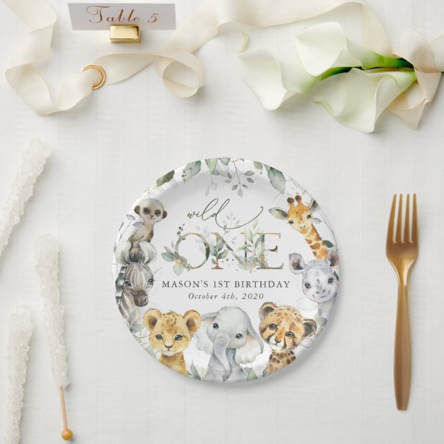Jungle Animals, Safari, Wild One, First Birthday Paper Plates (Wedding)