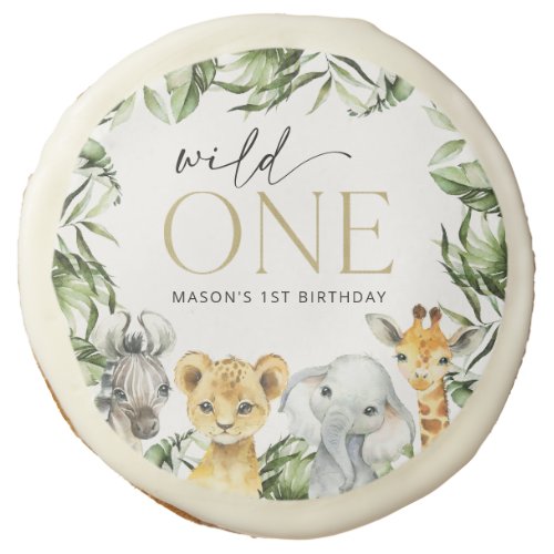 Jungle Animals Safari Wild One First Birthday Sugar Cookie