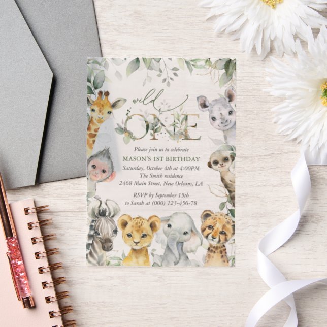 Jungle Animals, Safari, Wild One, First Birthday Vellum Invitations (Wedding)
