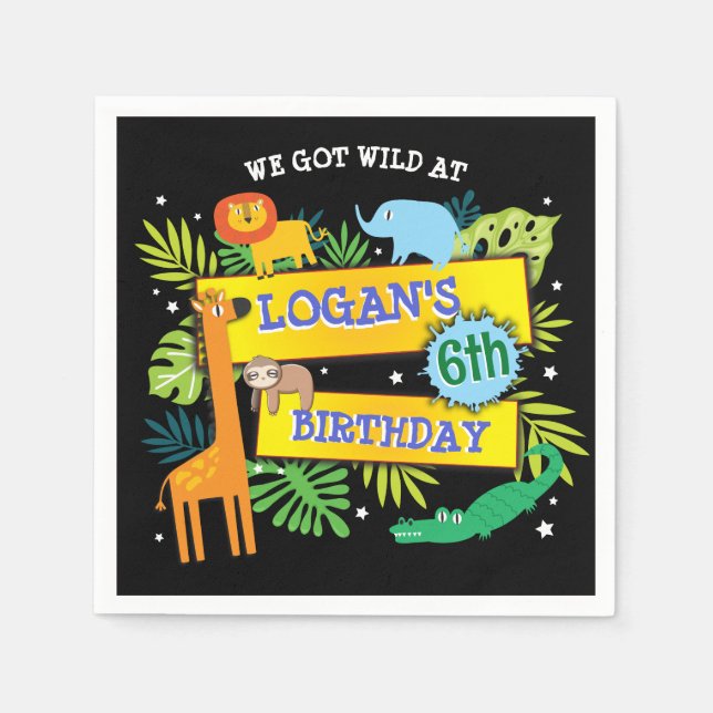 JUNGLE ANIMALS SAFARI ZOO Birthday Paper  Napkins (Front)