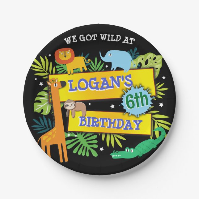 JUNGLE ANIMALS SAFARI ZOO Birthday Paper  Plates (Front)
