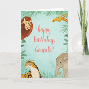 Jungle Animals Safari Zoo Happy Birthday Boy Photo Card