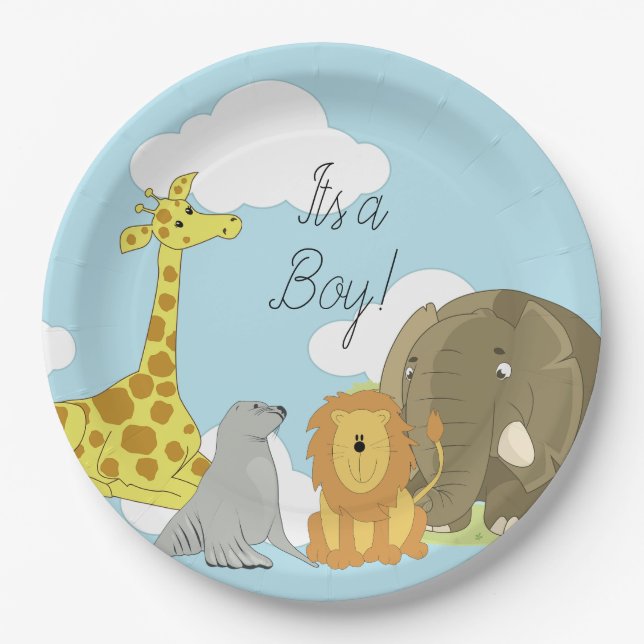 Jungle Animals Themed Its a Boy Baby Shower Paper Plates (Front)