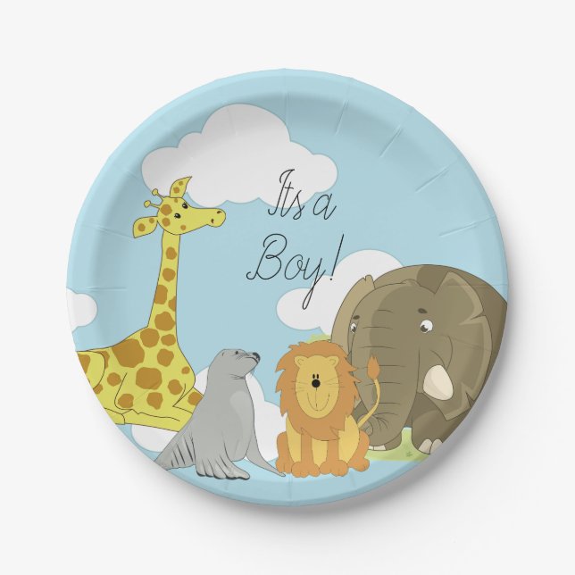 Jungle Animals Themed Its a Boy Baby Shower Paper Plates (Front)