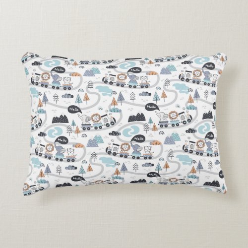 Jungle Animals Train Baby Toddler Boy   Accent Pillow