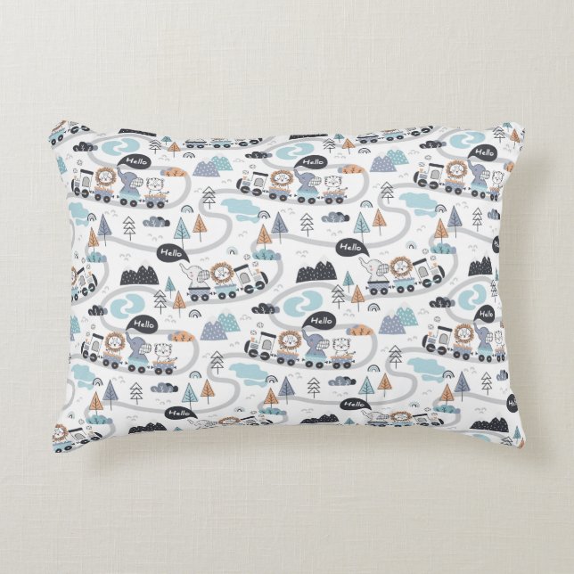 Jungle Animals Train Baby Toddler Boy   Accent Pillow (Front)