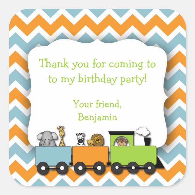 Jungle Animals Train Birthday Party Favor Sticker (Front)