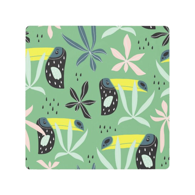 Jungle animals, tropical elements, seamless. metal print (Front)