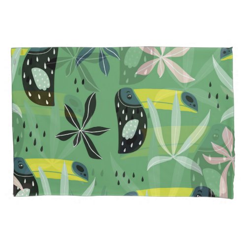 Jungle animals tropical elements seamless pillow case