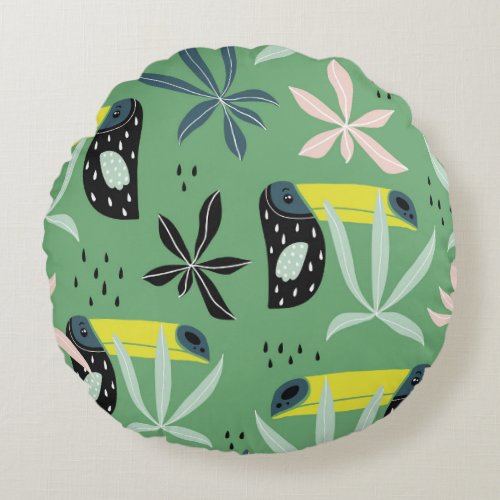 Jungle animals tropical elements seamless round pillow