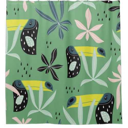 Jungle animals tropical elements seamless shower curtain