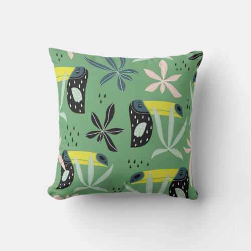 Jungle animals tropical elements seamless throw pillow