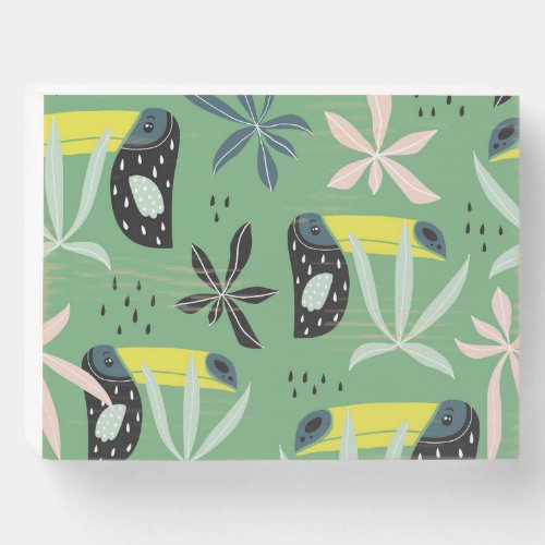Jungle animals tropical elements seamless wooden box sign