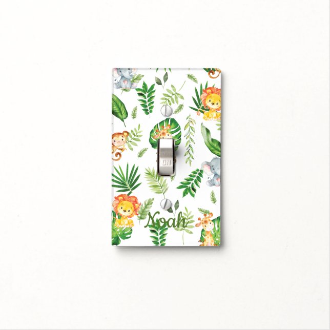 Jungle Animals Tropical Safari Kids Bedroom Décor Light Switch Cover (In Situ)