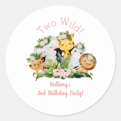 Jungle Animals Two Wild 2nd Birthday Party  Classic Round Sticker