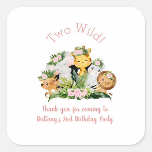 Jungle Animals Two Wild 2nd Birthday Party  Square Sticker