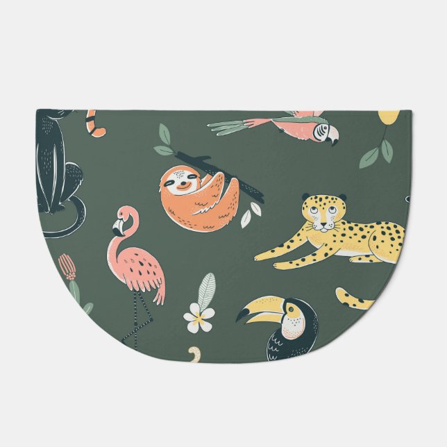 Jungle Animals Vintage Flora Fauna Doormat (Front)