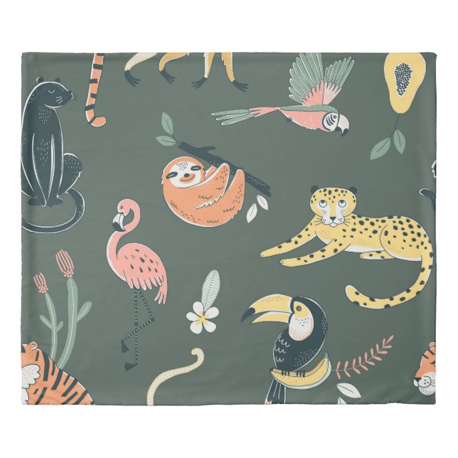 Jungle Animals Vintage Flora Fauna Duvet Cover (Front)