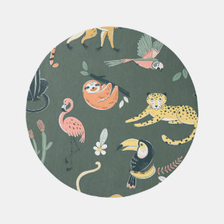 Jungle Animals Vintage Flora Fauna Rug