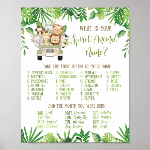 Jungle Animals Whats Your Spirit Animal Name Game Poster