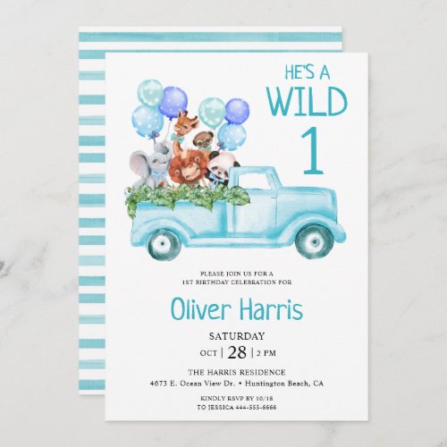 Jungle Animals Wild One Birthday Invitation