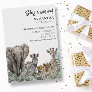 Jungle Animals Wild One Birthday Safari Party Invitation