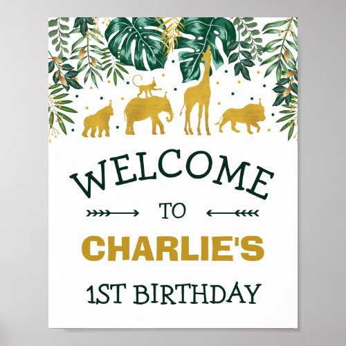 Jungle Animals WILD ONE Tropical Birthday Welcome Poster