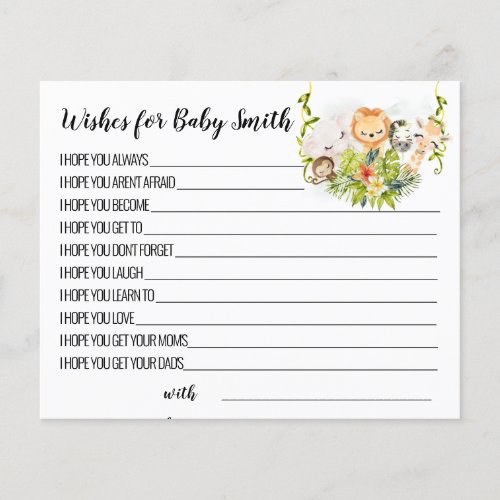 Jungle Animals Wishes for Baby Shower card Flyer