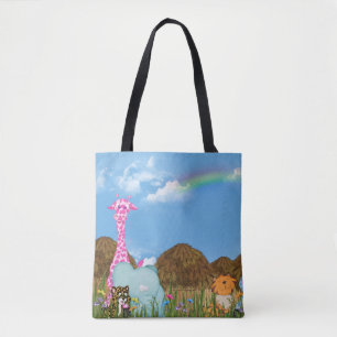 jungle animals with rainbow tote bag