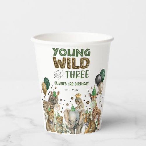 Jungle Animals Young Wild  Three 3rd Birthday Paper Cups