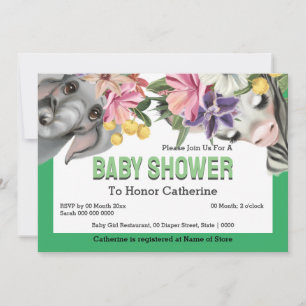 Jungle animals zebra elephant cute baby shower invitation