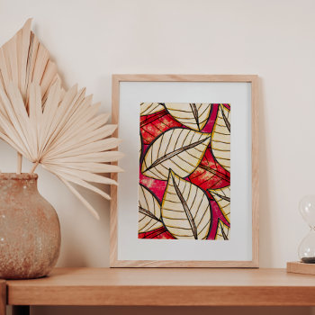 Jungle Art Big Tropical Leaves Red Orange Poster by VillageDesign at Zazzle