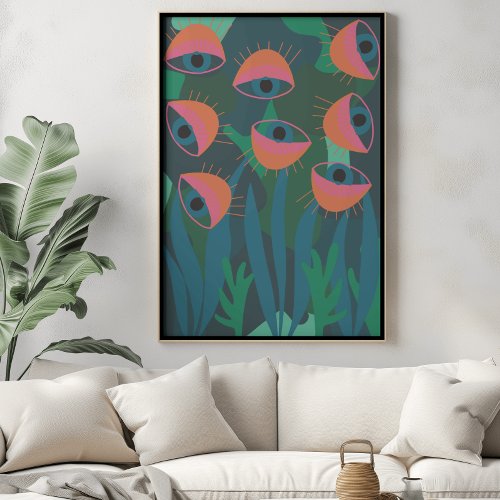 Jungle art print eyes plants tropical green poster