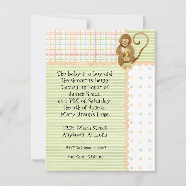 Jungle Babies, Boy Baby Shower Invitation 3- Green (Front)