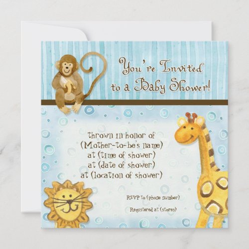 Jungle Babies Boy Baby Shower Invitation _ Blue