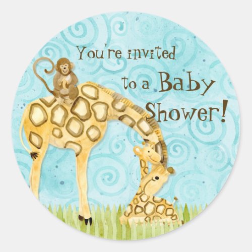 Jungle Babies Boy Baby Shower Stickers _ Blue