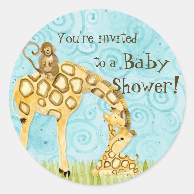 Jungle Babies, Boy Baby Shower Stickers - Blue (Front)