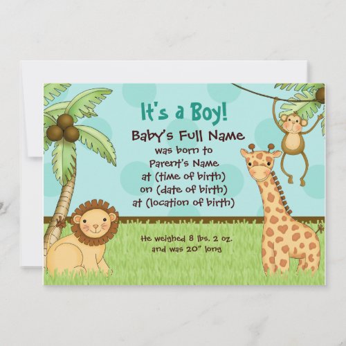Jungle Babies - Boy Birth Announcement
