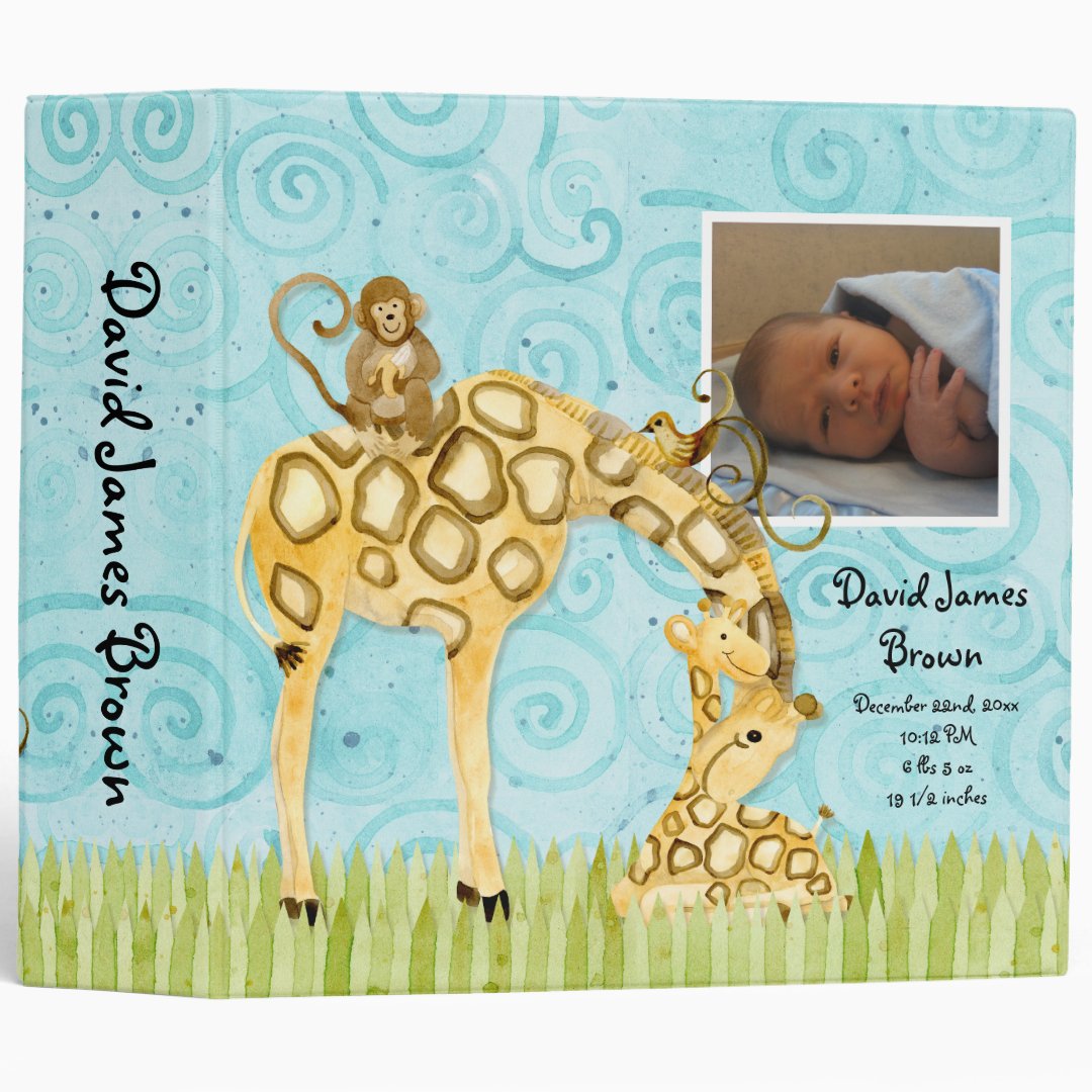 Jungle Babies, Giraffe Baby Book Binder Scrapbook Zazzle