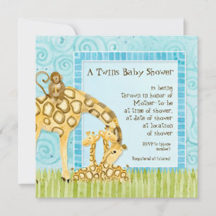 Jungle Babies Giraffe Baby Twins Shower Invitation
