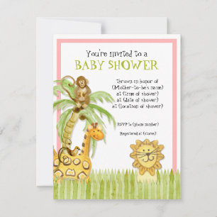 Jungle Babies, Girl Baby Shower Invitation - Green