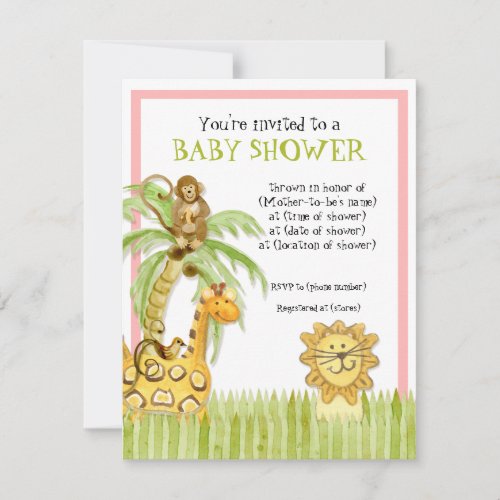 Jungle Babies Girl Baby Shower Invitation _ Green