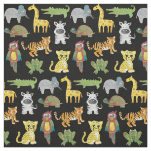 Jungle Babies on Black background Fabric
