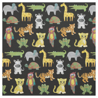 Jungle Babies on Black background Fabric