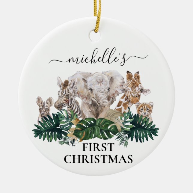 Jungle Babies Safari African Baby Christmas 1st Ceramic Ornament (Front)